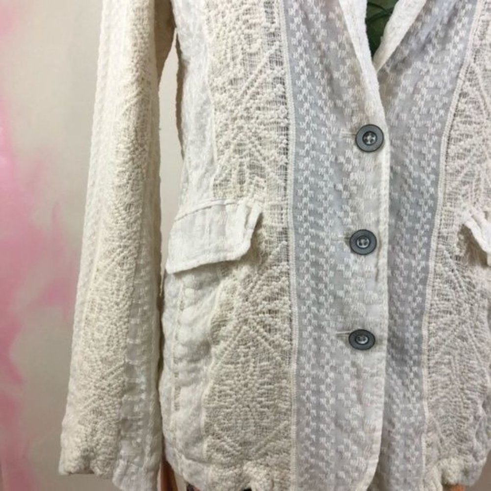 Anthro Cartonnier Lupe Lace Ivory Blazer Jacket Patchwork Paneled - Picture 4 of 8